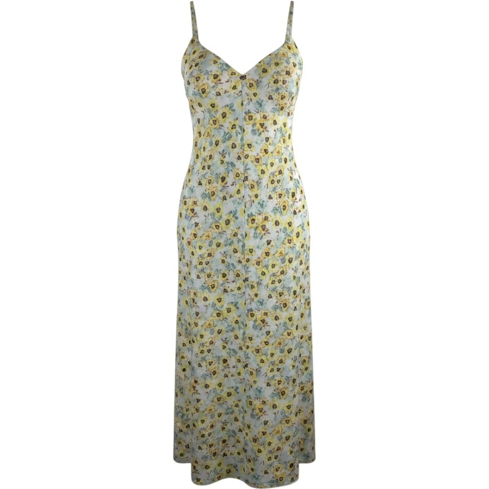 Fourteenth Place Floral Maxi Dress Yellow Green Wildflower Slip Dress 1X/1T